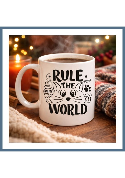 Buradabulabilirsin Rule The World Kedi Desenli Porselen Kupa Model 61 Sevimli Kedi Figürlü Kahve Kupası Bbz Diğer