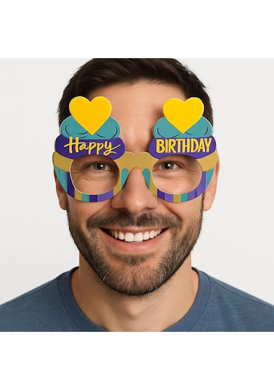 Cupcake Temalı Doğum Günü Renkli Karton Happy Birthday Gözlüğü 6 Adet Diğer