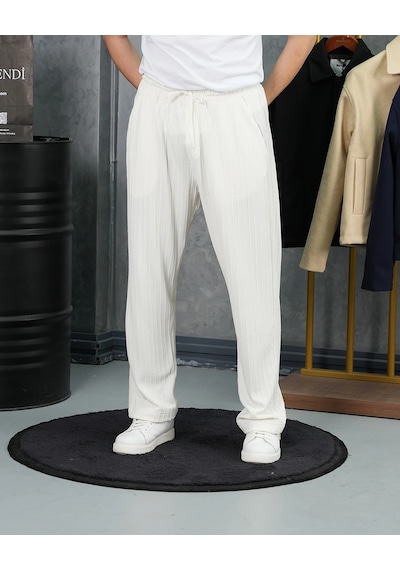 Modefendi Örgülü Model Baggy Kesim Jogger İpli Pantolon Beyaz Modefendi Örgülü Model Baggy Kesim Jogger İpli Pantolon Beyaz