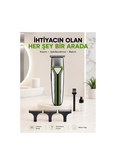Profesyonel Saç Sakal Tıraş Makinesi T Bıçaklı Şarjlı Kablosuz 3 Taraklı Erkek