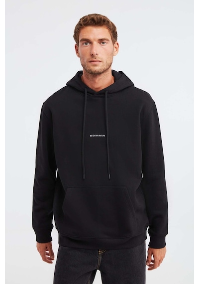 Grımelange Epic  Erkek Yumusaçık Kumaşlı Kapüşonlu Kordonlu Regular Fit Nakışlı Siyah Sweatshirt