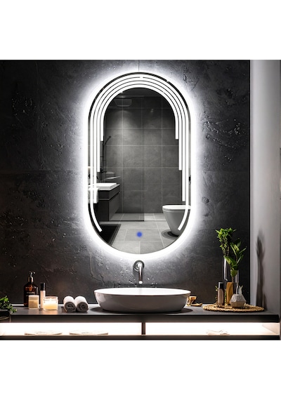 Eloura Beyaz Led'li Lazer Kumlamalı Lavabo & Banyo Aynası Dokunmatik Sensörlü 70 X 40 Cm