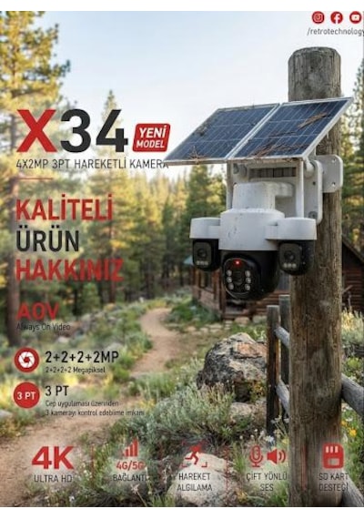 X34 6 Motorlu 4 Kameralı 4g Solar Kamera
