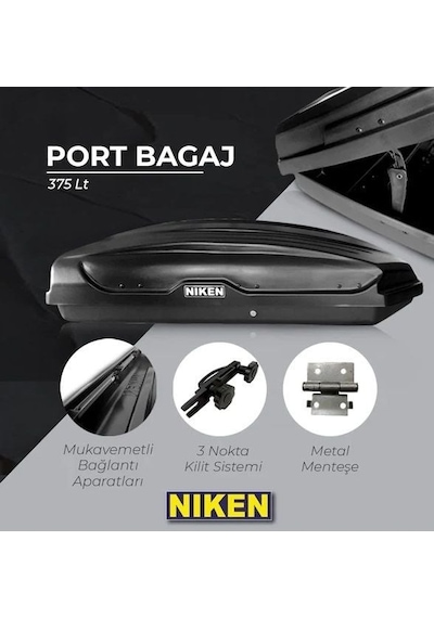 Niken Araç Uyumlu Üstü Port Bagaj Kapalı Tabut 3 Kilitli 375 Lot Siyah Parça
