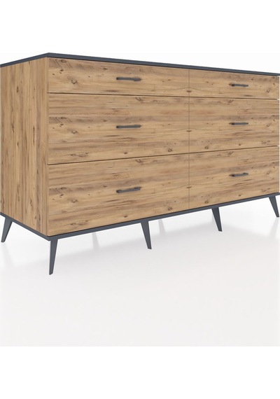 Kronos Konsol 6 Çekmeceli 176x59x99 Çam-antrasit/çam Antrasıt/atlas Çam - Atlas Çam