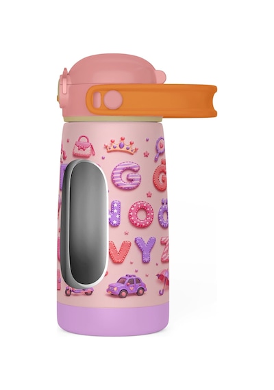 Puccon 420 Ml Kız Çocuklar İçin Alfabe Harfler Baskılı Çelik Matara Termos Suluk - 60018 Pembe - Mor