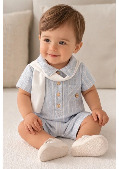 Noy Noy Erkek Bebek Tulum 8276 Mavi Mavi