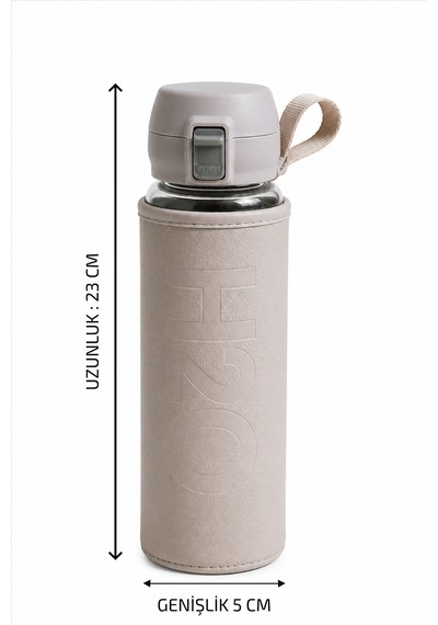 H2o Pastel Renk Kılıflı Kilit Kapaklı 500 Ml Cam Matara Sızdırmaz Ofis Ve Spor İçin Koruyucu Kılıflı Cam Suluk Bej