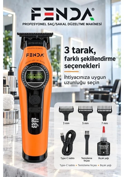 Fenda Profesyonel Saç Kesme, Ense Çizim Ve Sakal Tıraş Makinesi Turuncu Fnsacks0015