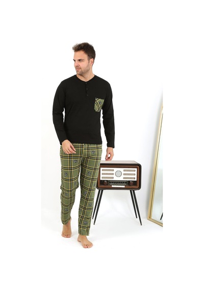 Akbeniz Erkek Uzun Kol Penye Siyah Pijama Takımı 6861 Siyah