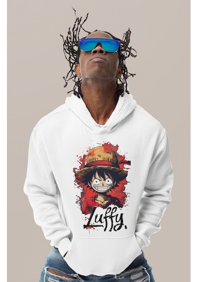 Sevbano Monkey D. Luffy Tasarım Baskılı Unisex Oversize One Piece Anime K beyaz
