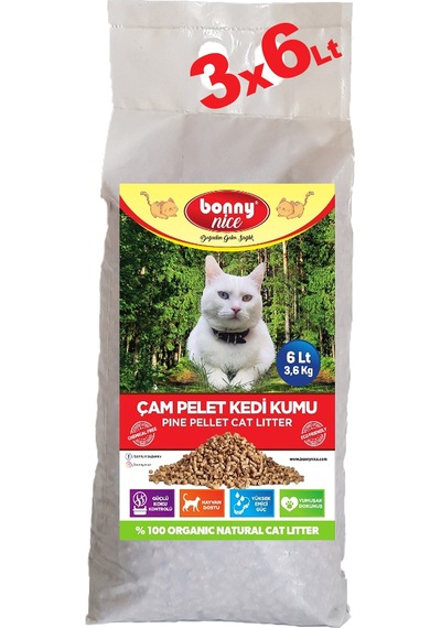 Bonny Nice Doğal Pellet Çam Peleti Kalın Kedi Kumu 3 x 6 L