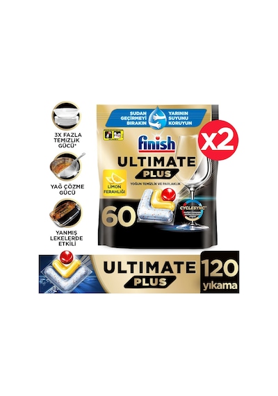 Finish Ultimate Plus Bulaşık Makinesi Deterjanı Kapsül Tablet Limon 120 Adet (60 x 2)