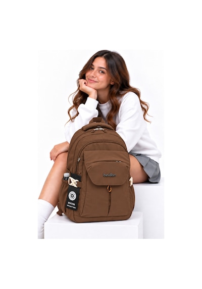 Okul Çantası Su Geçirmez Kumaş Unisex Okul Sırt Çantası 2601 Vizon Açik Vizon