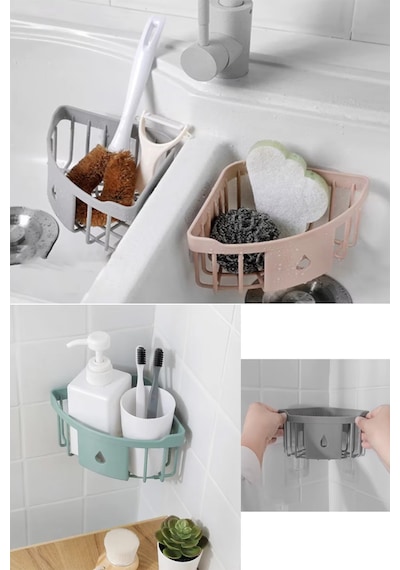 Mutfak Banyo Duş Rafı Köşe Duvara Monte Raf Depolama Rafı Organizatör Mutfak Rafı Plastik Çok Renkli Diğer