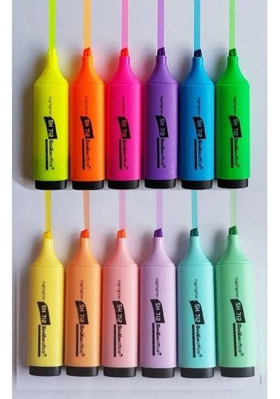 6 Pastel 6 Canlı Renk Fosforlu Kalem Seti Çok Renkli