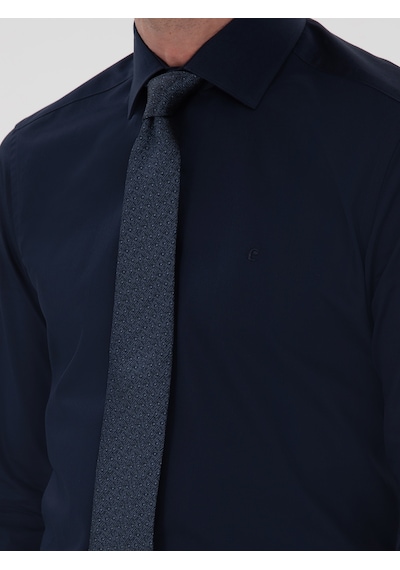 Cacharel Lacivert Slim Fit Pamuklu Yarım İtalyan Yaka Basic Gömlek