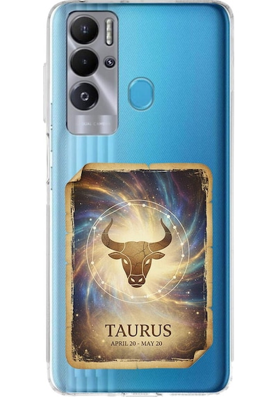Tecno Pova Neo İle Uyumlu Burç Kartları Boğa Tasarımlı Şeffaf Silikon Kılıf Şeffaf