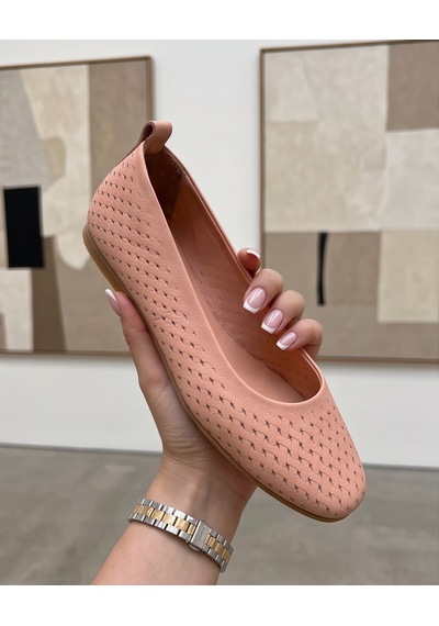 Futsishoes Bella Pembe Hakiki Deri Lazer Kesim Kadın Babet
