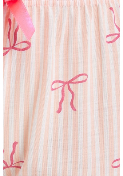 Tudors Kadın Regular Fit Klasik Kesim Viskon Beli Lastikli Fiyonk Detaylı Baskılı Turuncu Pijama Altı-51009