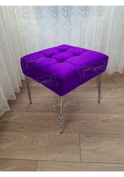 Modern Dilim Puf Ayakucu Puf Gümüş Metal Ayak 45 45 Lila