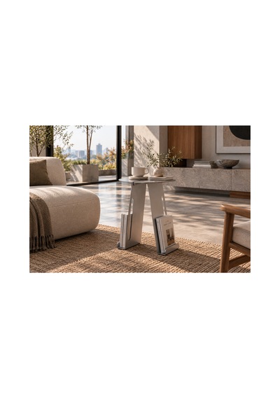 Folio Modern Metal Yan Sehpa Ve Dergilik, Yuvarlak Koltuk Kenarı Kitaplık Sehpa Gümüş - 945341616 Gümüş