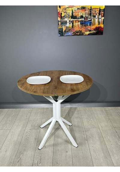 Saray Ceviz Beyaz Yuvarlak Mutfak Masası Yemek Masası Balkon Masası Metal Beyaz Ayak 80 Cm Saray Ceviz Beyaz Yuvarlak Mutfak Masası Yemek Masası Balkon Masası Metal Beyaz Ayak 80 Cm