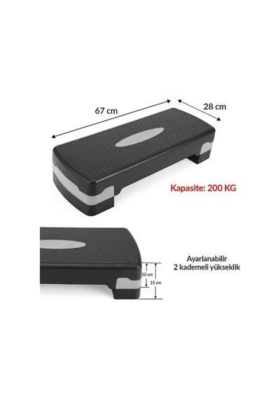 2 Kademeli Step Tahtası 69x29 Cm, 10 Ve 15 Cm Yükseklik Ayarlı, 200 Kg Kapasiteli Kaymaz Aerobik Step