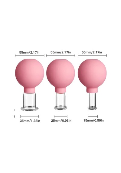 Mika Silikon Vakumlu Yüz Masaj Kupası 3'lü Set Pembe Renk