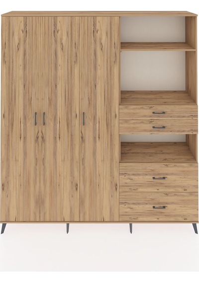 Hyperion Dolap 12 Raflı 4 Çekmeceli Tek Askılı 220x44x243 Çam-çam/çam Atlas Çam/atlas Çam - Atlas Çam