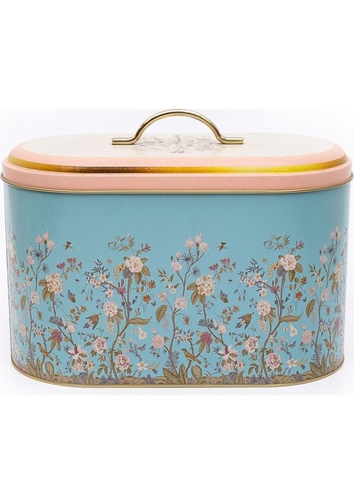 Flora Desenli Oval Ekmek Kutusu, Metal Ekmeklik, Ekmek Sepeti, 10,4 Lt Desenli