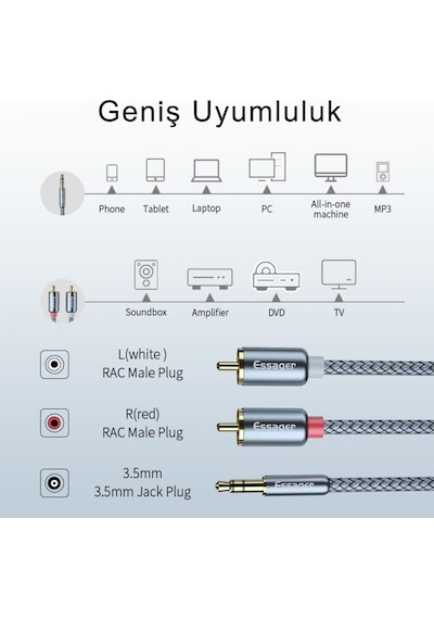 Pro Series 3 Metre 3.5mm Jack To Rca Stereo Ses Sistemi Kablosu, Amfi, Hoparlör, Tv Ses Sistemi Kablosu