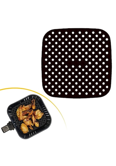 Go İthalat Siyah Isıya Dayanıklı Yıkanılabilir Silikon Fırın Ve Airfryer Kare Model Pişirme Matı 21,