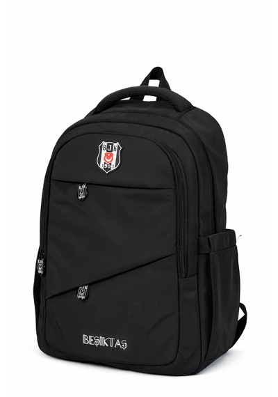 Beşiktaş Lisanslı 3 Bölmeli Siyah Paraşüt Kumaş Sırt Çantası - Laptop Bölmeli Okul Çantası
