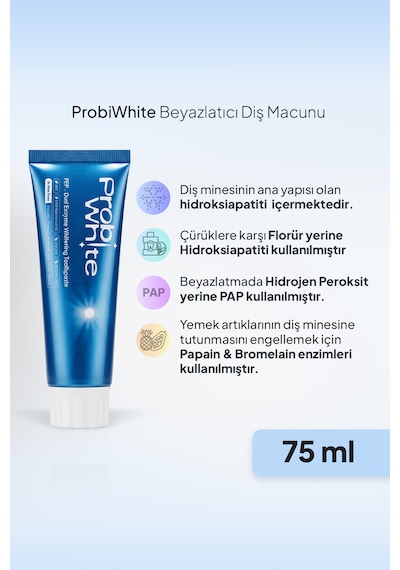 Probiwhite Beyazlatıcı Diş Macunu-pap Teknolojili,mikro Hidroksiapatit+enzim ,vegan Beyazlatma