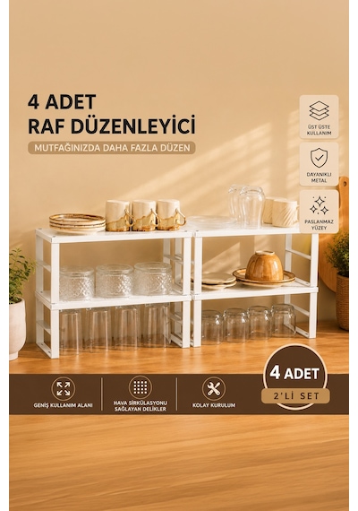 Porsima ORG-02 4lü Raf Düzenleyici - Dolap İçi Düzenleyici Raf Beyaz