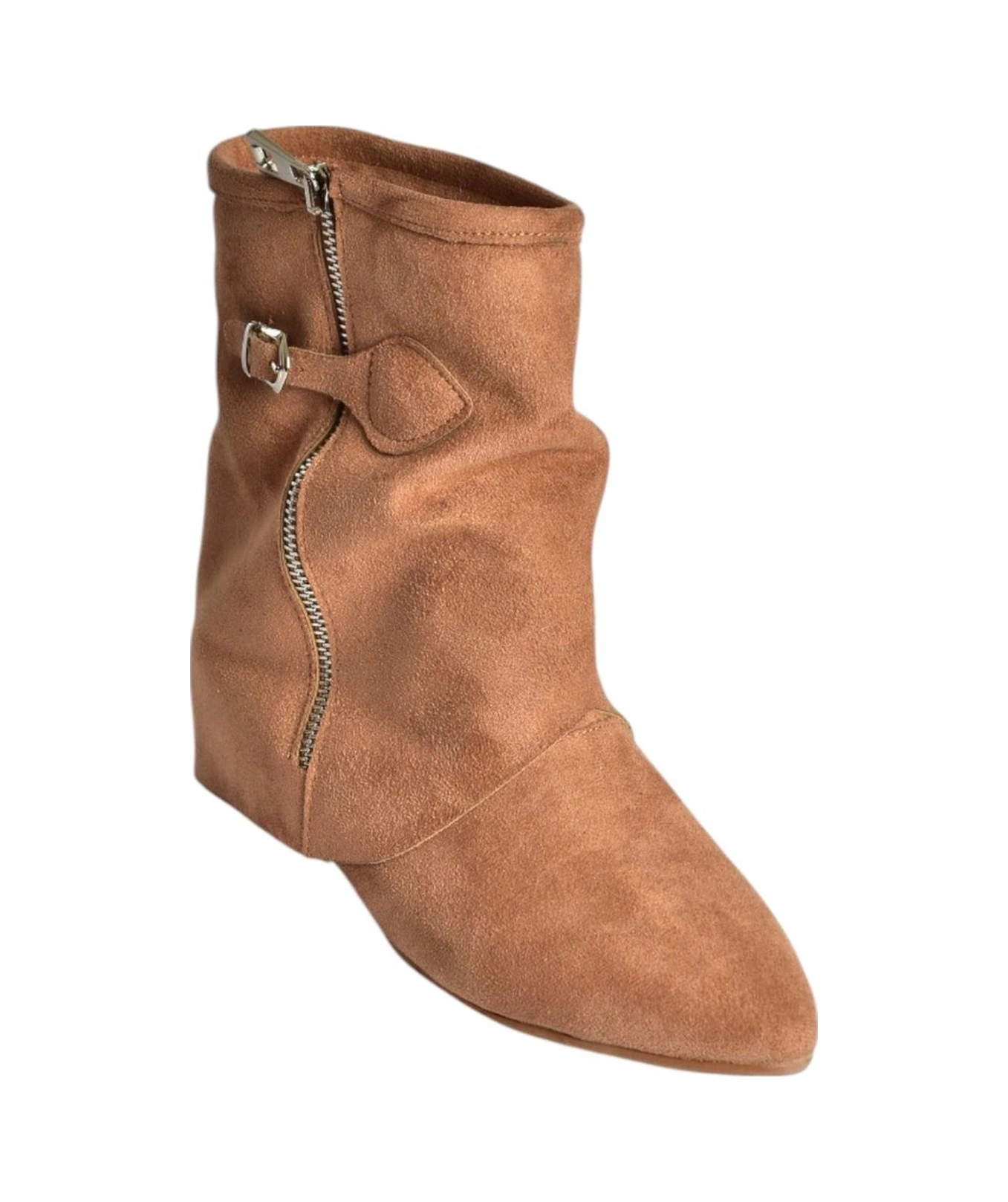 Fox Shoes V380518102 Taba Süet Düz Taban Fermuar Detaylı Kadın Bot Taba-Süet