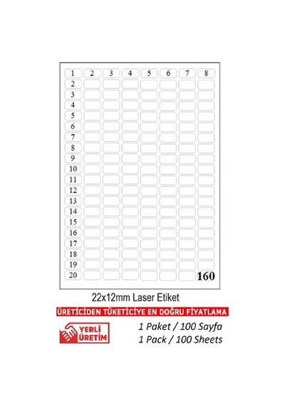 A1 Etiket Tw-2280 100 A4 Sayfa Lazer Etiket 22 x 12 mm A4 Sayfada
