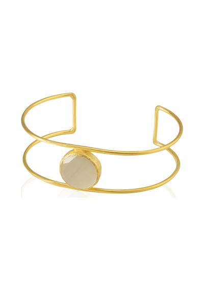 Kadir Jewellery 22 Ayar Altın Kaplama Zirkon Taşlı Ayarlanabilir Vintage Bilezik Beyaz