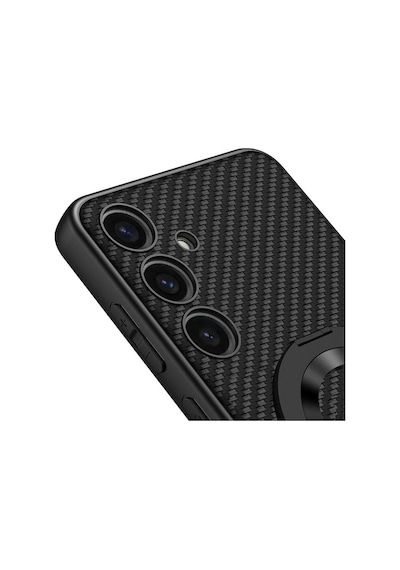 Rba Aksesuar Galaxy Uyumlu S24 Wireless Şarj Özellikli Rba Kıpta Standlı M-safe Silikon Kapak - Siyah Karbon Çok Renkli