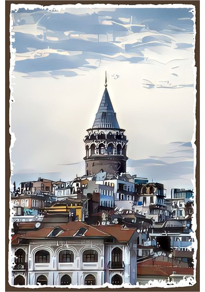 Galata Kulesi Retro Ahşap Poster Özel Istanbul Koleksiyonu -hbb Renkli - 143034164