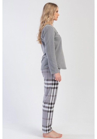 Vienetta Kadın Polar Uzun Kol Gri Pijama Takım C0t6n0o304 001
