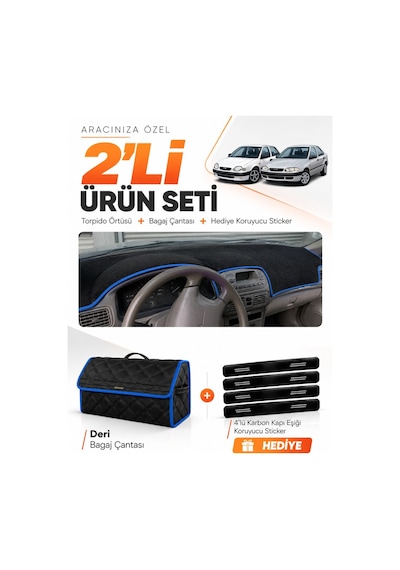 E-biz Toyota Corolla Terra E110 1997-2002 Uyumlu Torpido Örtüsü + Deri Çanta - Siyah-mavi - To013
