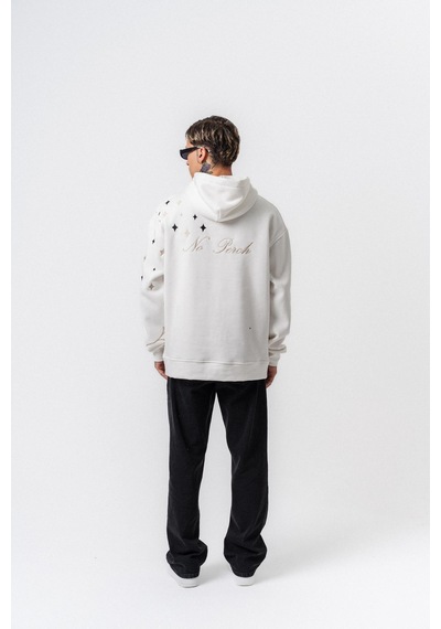 Respire Erkek No Perch Nakışlı Kapüşonlu Oversize Hoodie Ekru