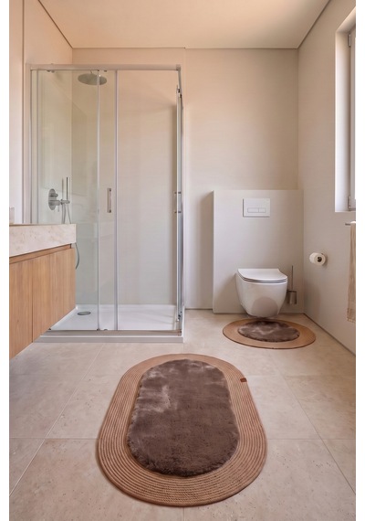 Banyo Paspası Takımı 60x100+60x60 Cm Düz Mouss Kahve & Camel