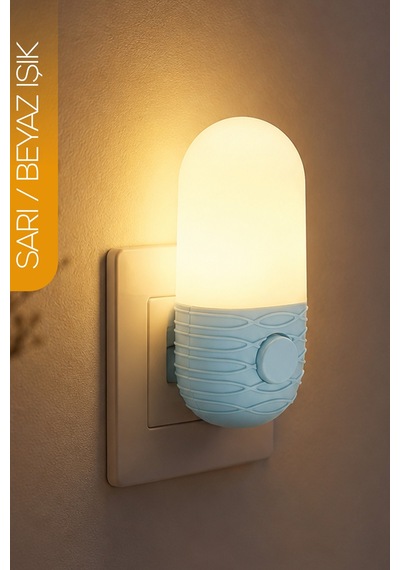 Gece Lambası Elips Tip 2 Mod Sarı-beyaz Işık Tuşlu Koridor Hol Işığı Uyuma Işığı Mavi K7064