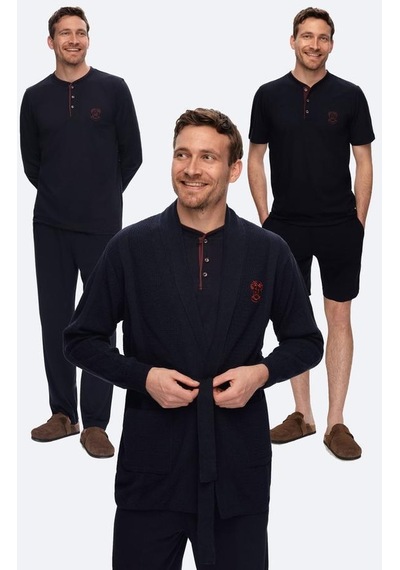 D's Damat Ds224025 5 Li Lacivert Triko Ropteşambr Erkek Pijama Takımı 001