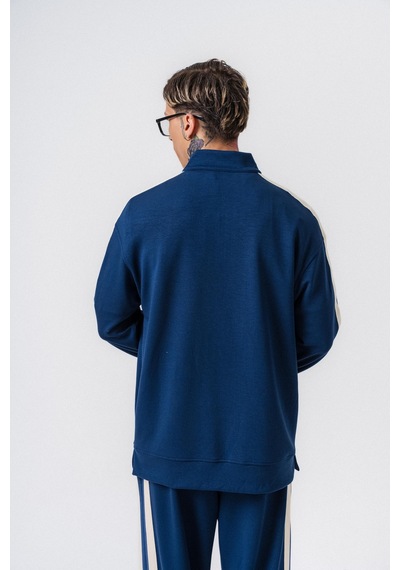 Respire Erkek Şerit Detaylı Yarım Fermuarlı Modal Sweatshirt Lacivert