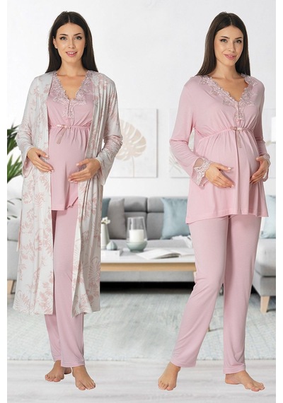 Effortt Zerre Bebe Kadın Pembe Uzun Kollu Hamile Pijama Takımı 8094 Pembe