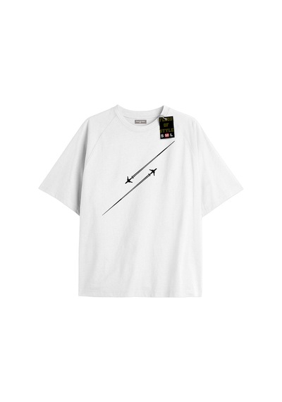 Flood Of Style Beyaz Oversize T-shirt Uçak Özel Tasarım